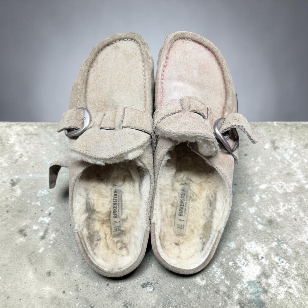 Birkenstock Buckley Shearling Taupe Suede Clogs Wool Lined EU 41 / US 8